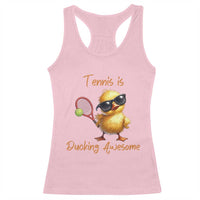 Funny Cute Duck Playing Tennis Racerback Tank Top Ducking Awesome - Wonder Print Shop