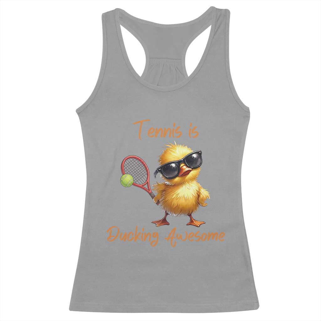 Funny Cute Duck Playing Tennis Racerback Tank Top Ducking Awesome - Wonder Print Shop