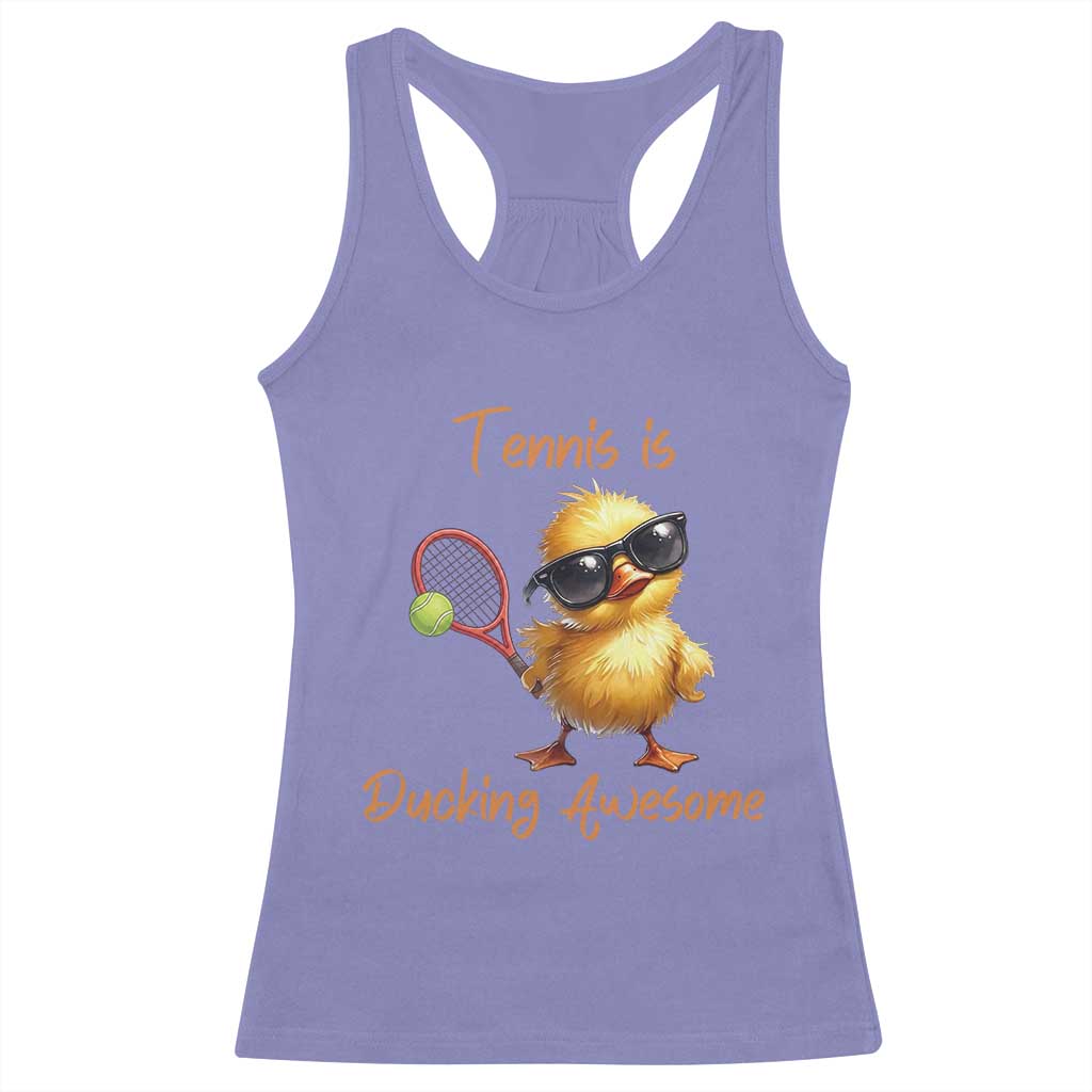 Funny Cute Duck Playing Tennis Racerback Tank Top Ducking Awesome - Wonder Print Shop