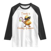Funny Cute Duck Playing Tennis Raglan Shirt Ducking Awesome - Wonder Print Shop
