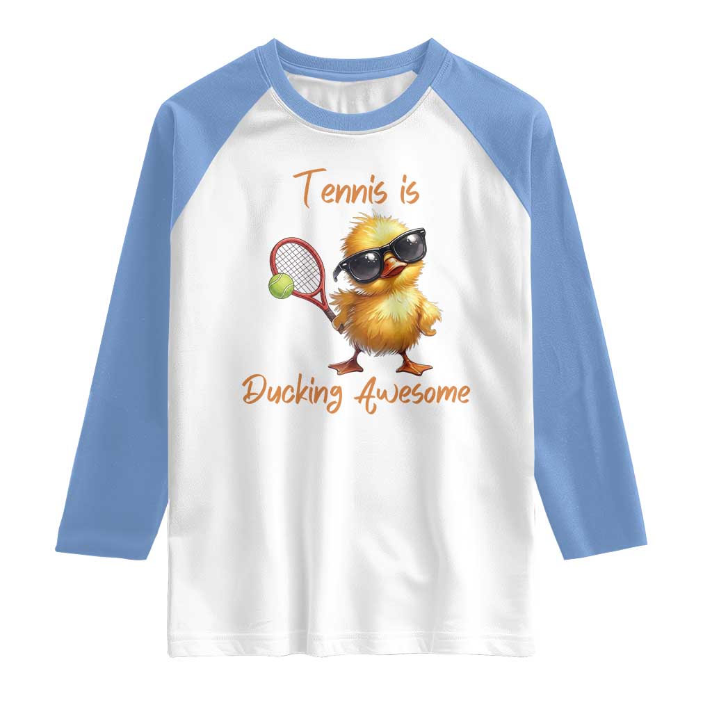 Funny Cute Duck Playing Tennis Raglan Shirt Ducking Awesome - Wonder Print Shop