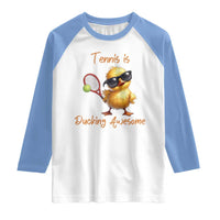 Funny Cute Duck Playing Tennis Raglan Shirt Ducking Awesome - Wonder Print Shop