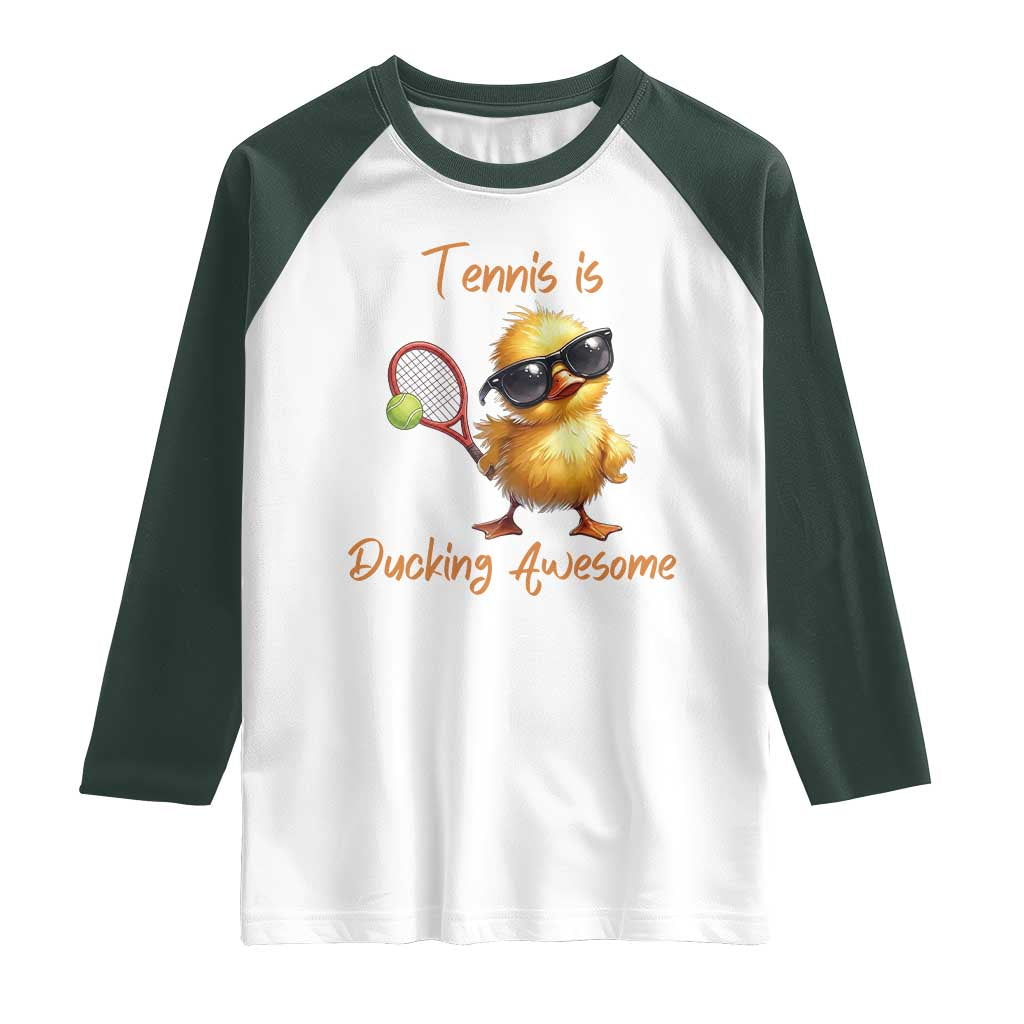 Funny Cute Duck Playing Tennis Raglan Shirt Ducking Awesome - Wonder Print Shop