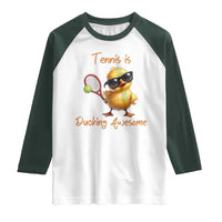 Funny Cute Duck Playing Tennis Raglan Shirt Ducking Awesome - Wonder Print Shop