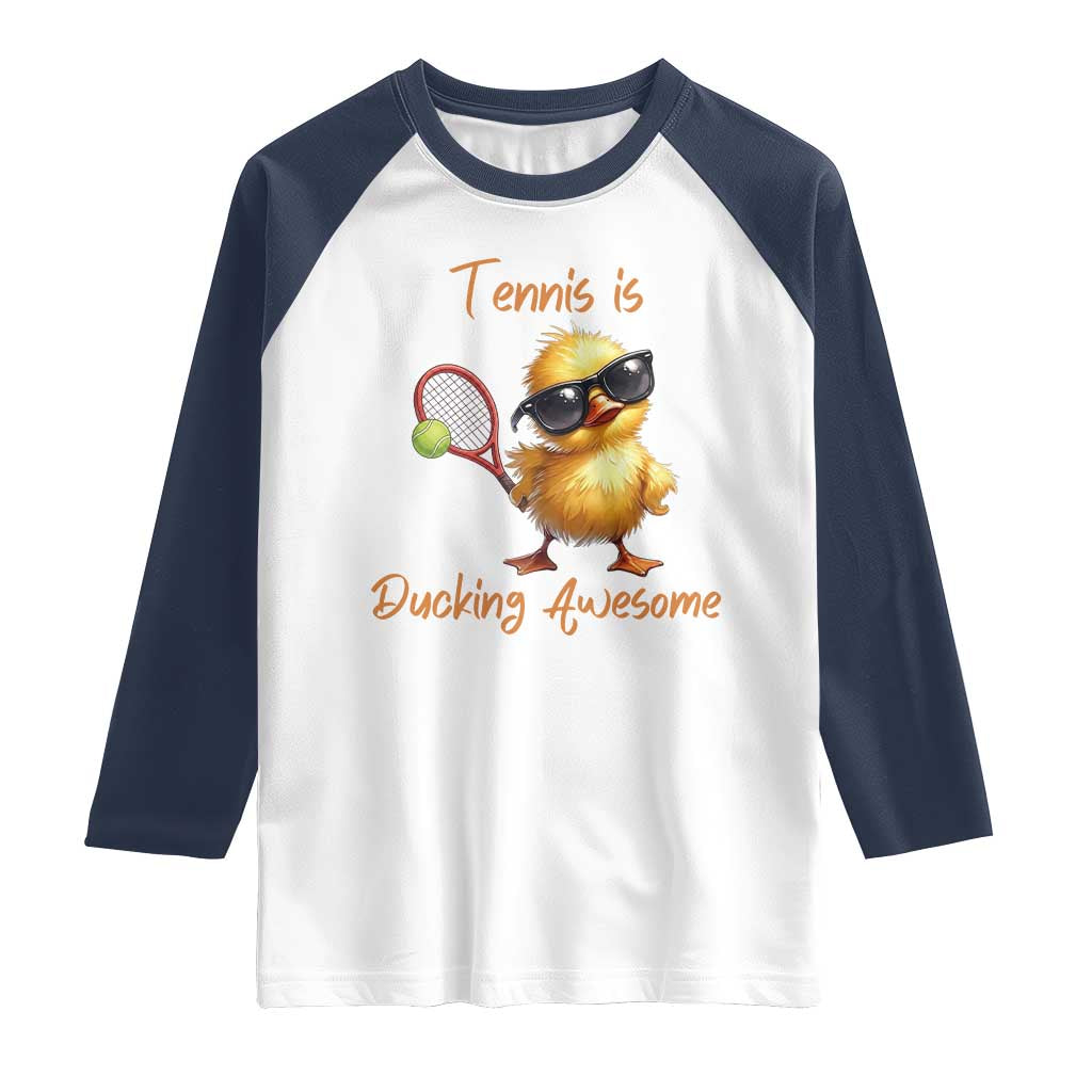 Funny Cute Duck Playing Tennis Raglan Shirt Ducking Awesome - Wonder Print Shop