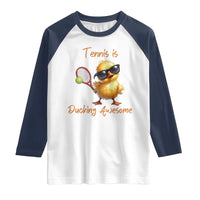 Funny Cute Duck Playing Tennis Raglan Shirt Ducking Awesome - Wonder Print Shop