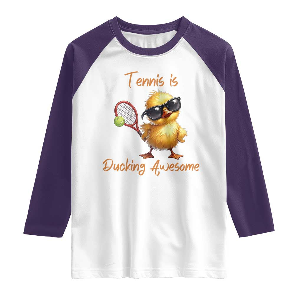 Funny Cute Duck Playing Tennis Raglan Shirt Ducking Awesome - Wonder Print Shop