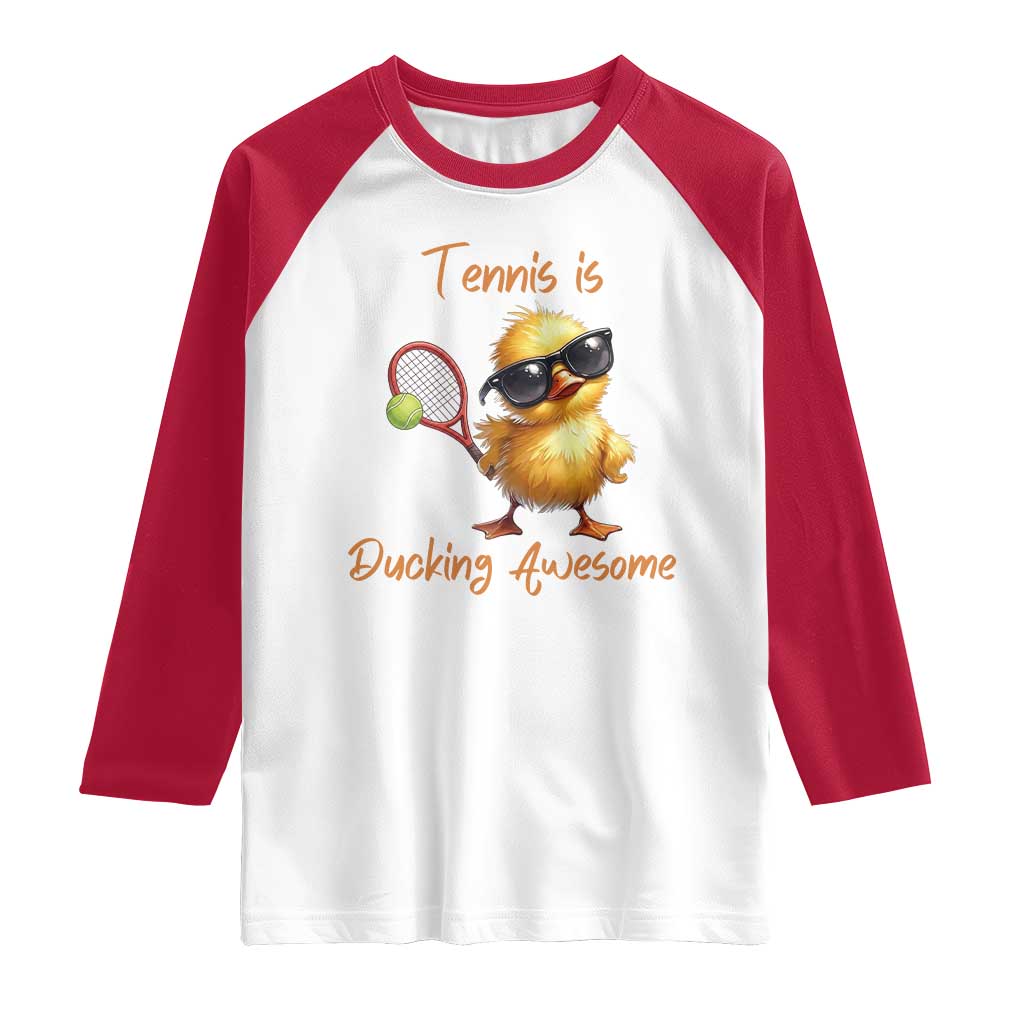 Funny Cute Duck Playing Tennis Raglan Shirt Ducking Awesome - Wonder Print Shop
