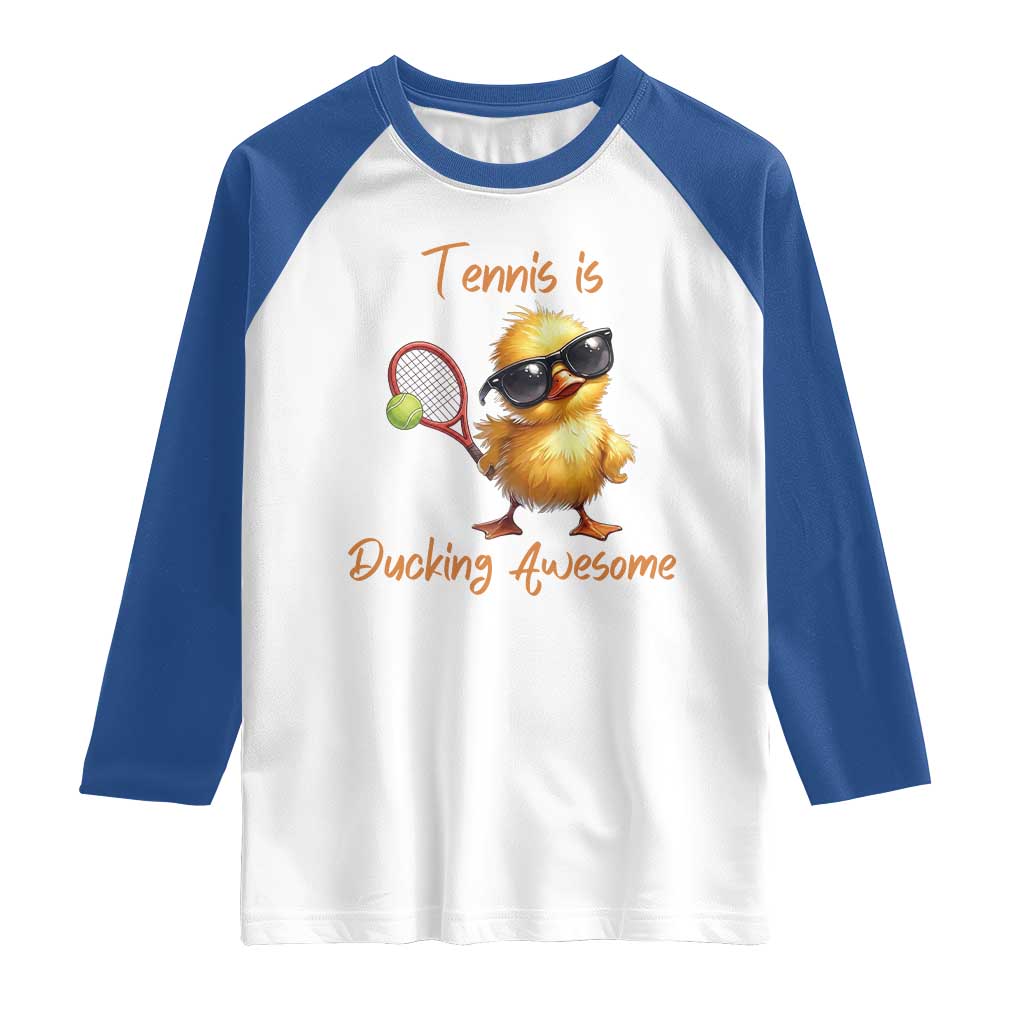Funny Cute Duck Playing Tennis Raglan Shirt Ducking Awesome - Wonder Print Shop