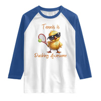 Funny Cute Duck Playing Tennis Raglan Shirt Ducking Awesome - Wonder Print Shop