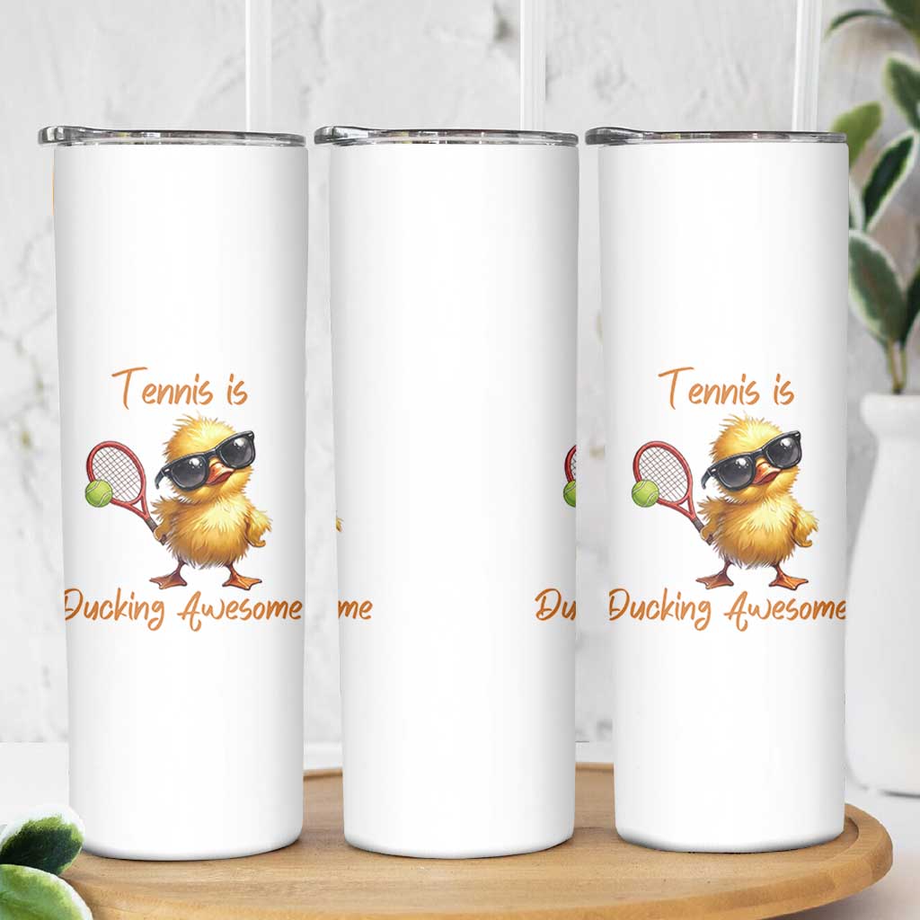 Funny Cute Duck Playing Tennis Skinny Tumbler Ducking Awesome - Wonder Print Shop