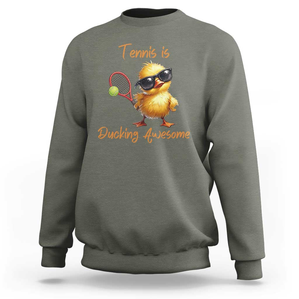 Funny Cute Duck Playing Tennis Sweatshirt Ducking Awesome - Wonder Print Shop