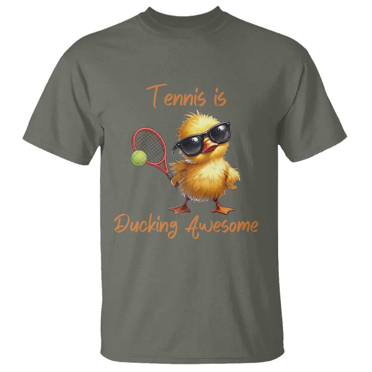 Funny Cute Duck Playing Tennis T Shirt Ducking Awesome - Wonder Print Shop