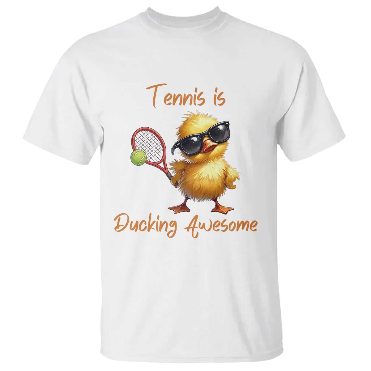 Funny Cute Duck Playing Tennis T Shirt Ducking Awesome - Wonder Print Shop