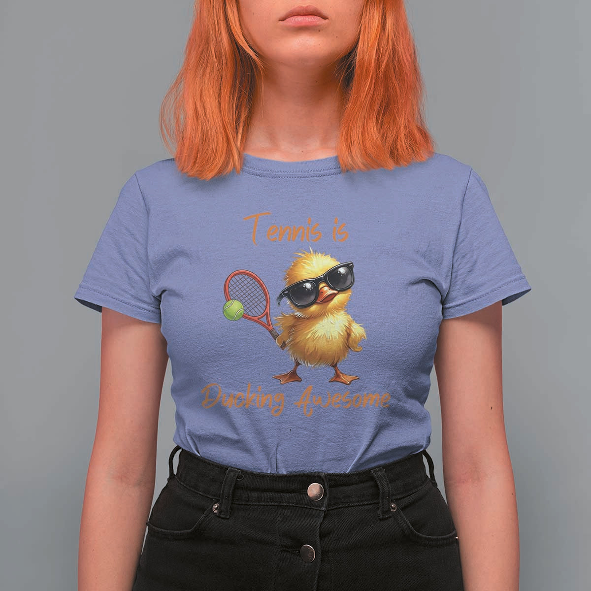 Funny Cute Duck Playing Tennis T Shirt For Women Ducking Awesome - Wonder Print Shop