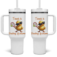 Funny Cute Duck Playing Tennis Tumbler With Handle Ducking Awesome - Wonder Print Shop