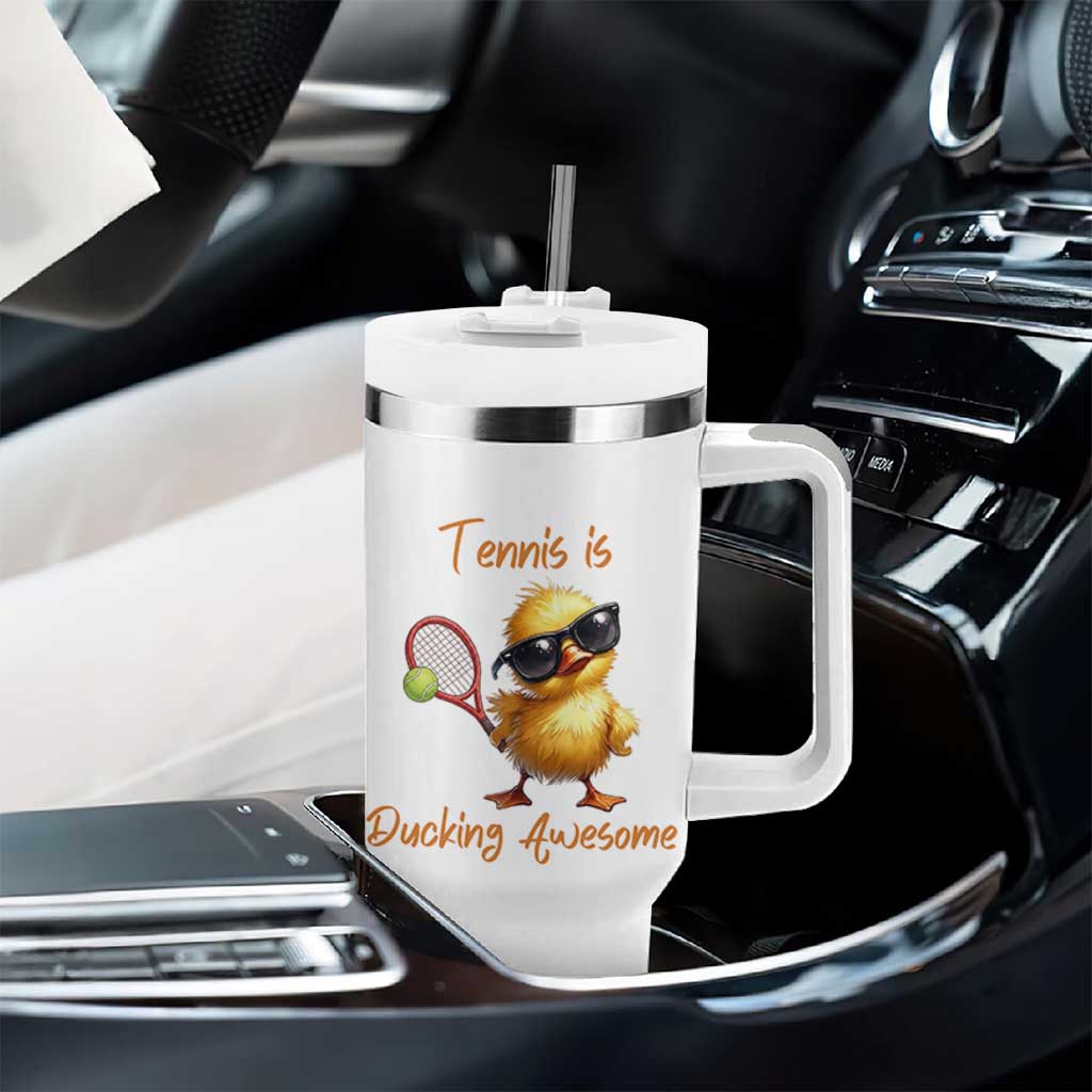 Funny Cute Duck Playing Tennis Tumbler With Handle Ducking Awesome - Wonder Print Shop