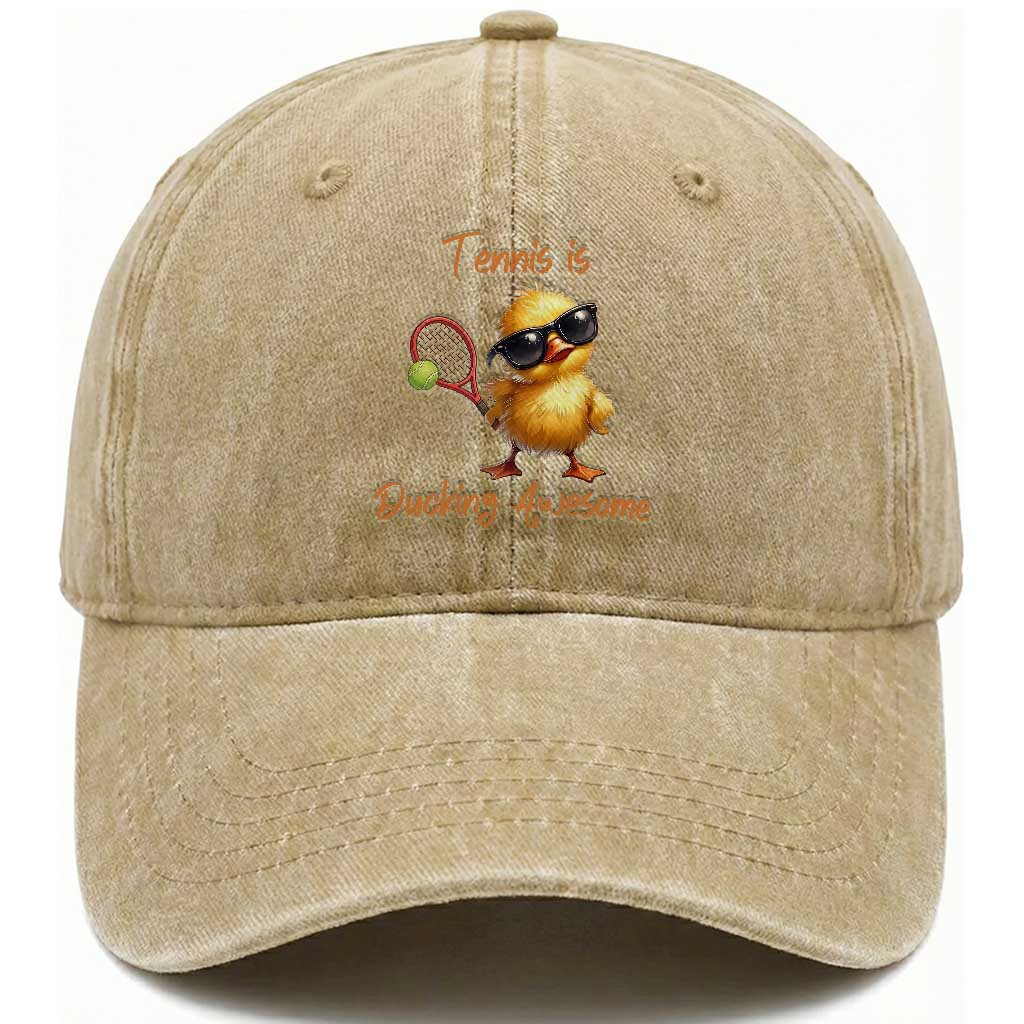 Funny Cute Duck Playing Tennis Washed Cotton Baseball Cap Ducking Awesome