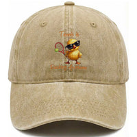 Funny Cute Duck Playing Tennis Washed Cotton Baseball Cap Ducking Awesome