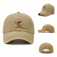 Funny Cute Duck Playing Tennis Washed Cotton Baseball Cap Ducking Awesome