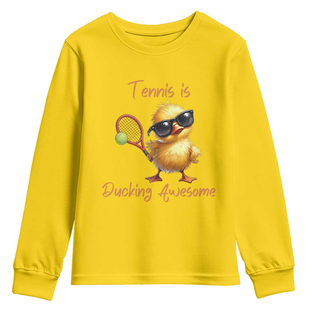 Funny Cute Duck Playing Tennis Youth Sweatshirt Ducking Awesome - Wonder Print Shop