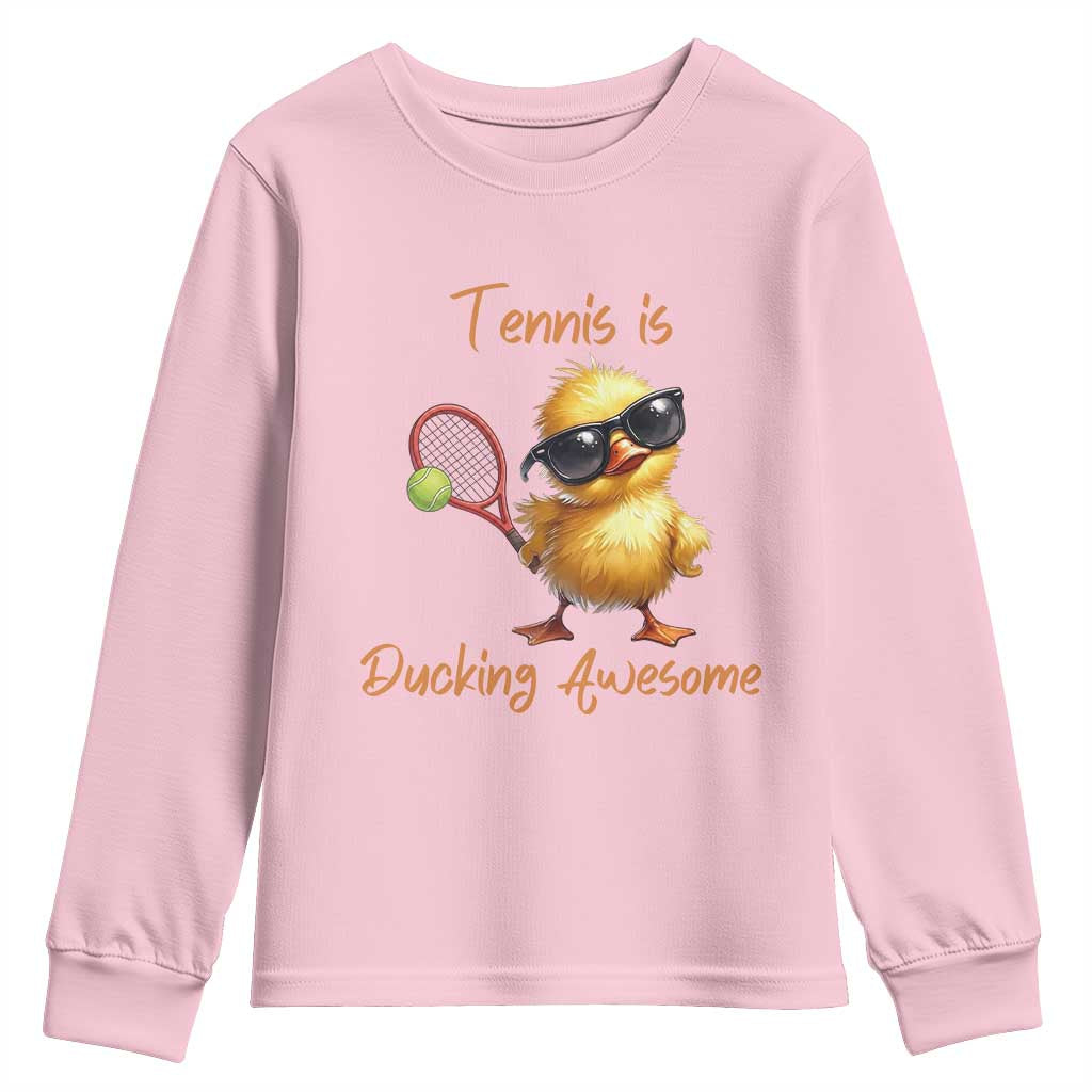 Funny Cute Duck Playing Tennis Youth Sweatshirt Ducking Awesome - Wonder Print Shop