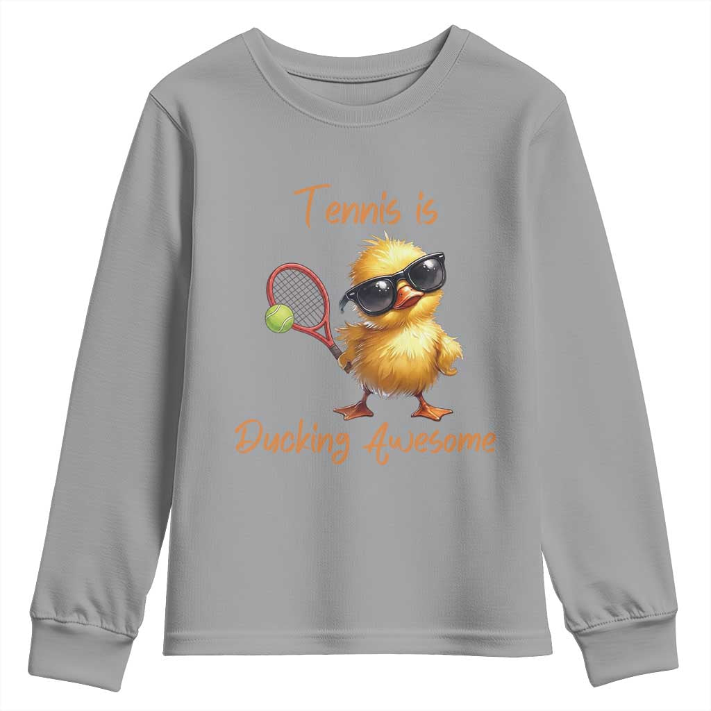 Funny Cute Duck Playing Tennis Youth Sweatshirt Ducking Awesome - Wonder Print Shop