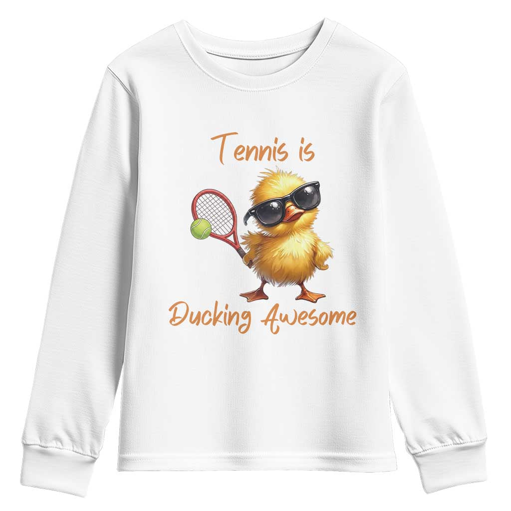 Funny Cute Duck Playing Tennis Youth Sweatshirt Ducking Awesome - Wonder Print Shop