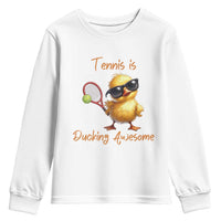 Funny Cute Duck Playing Tennis Youth Sweatshirt Ducking Awesome - Wonder Print Shop