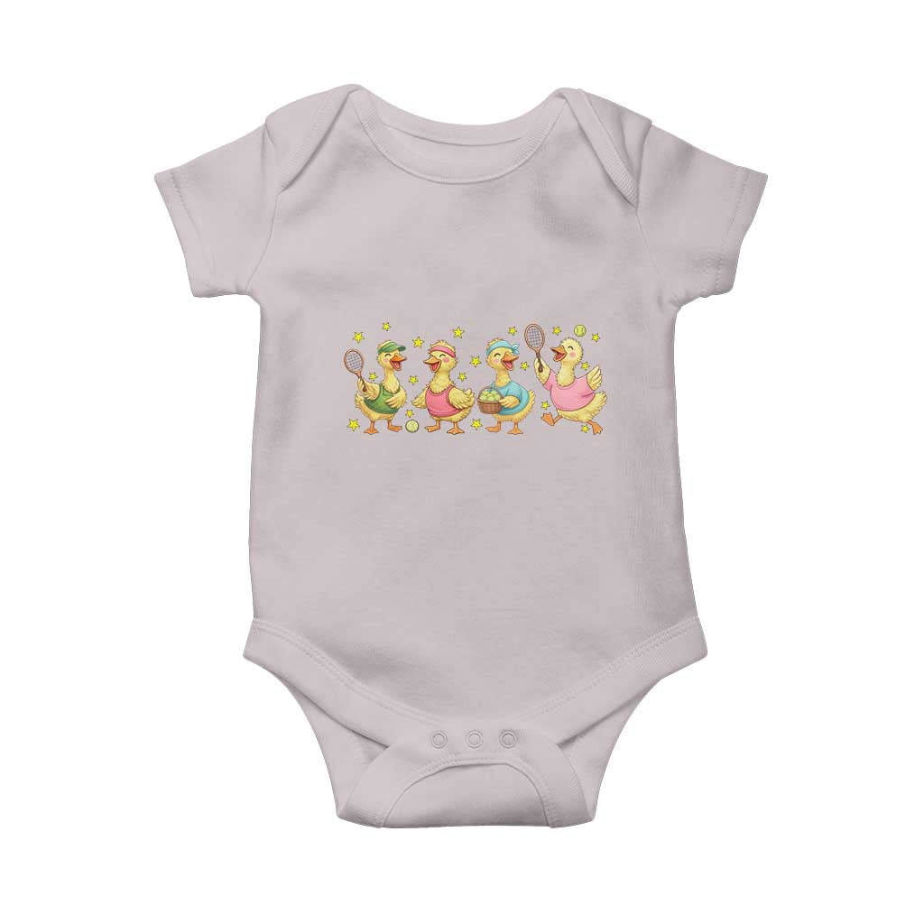 Funny Duck Playing Tennis Baby Onesie Farm Animal Lover - Wonder Print Shop