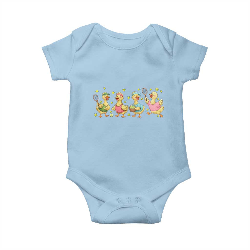 Funny Duck Playing Tennis Baby Onesie Farm Animal Lover - Wonder Print Shop