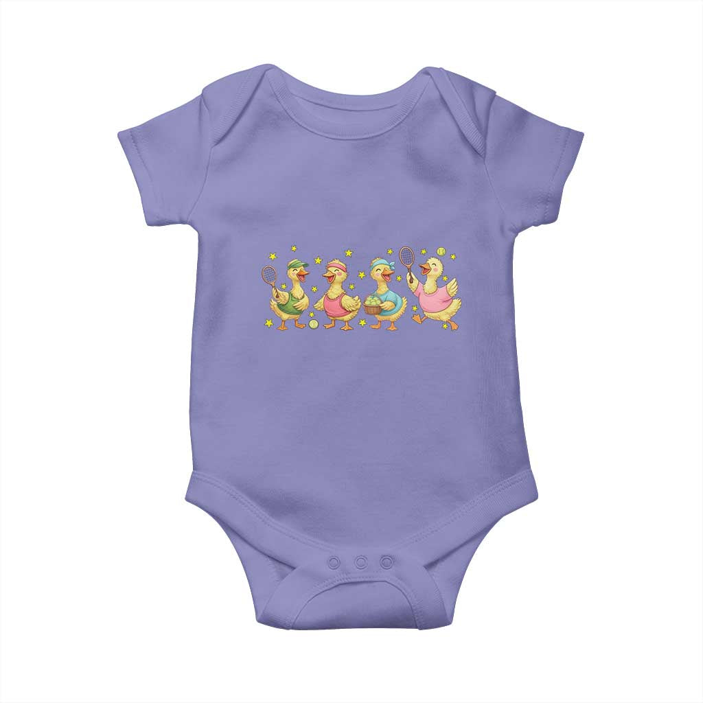 Funny Duck Playing Tennis Baby Onesie Farm Animal Lover - Wonder Print Shop