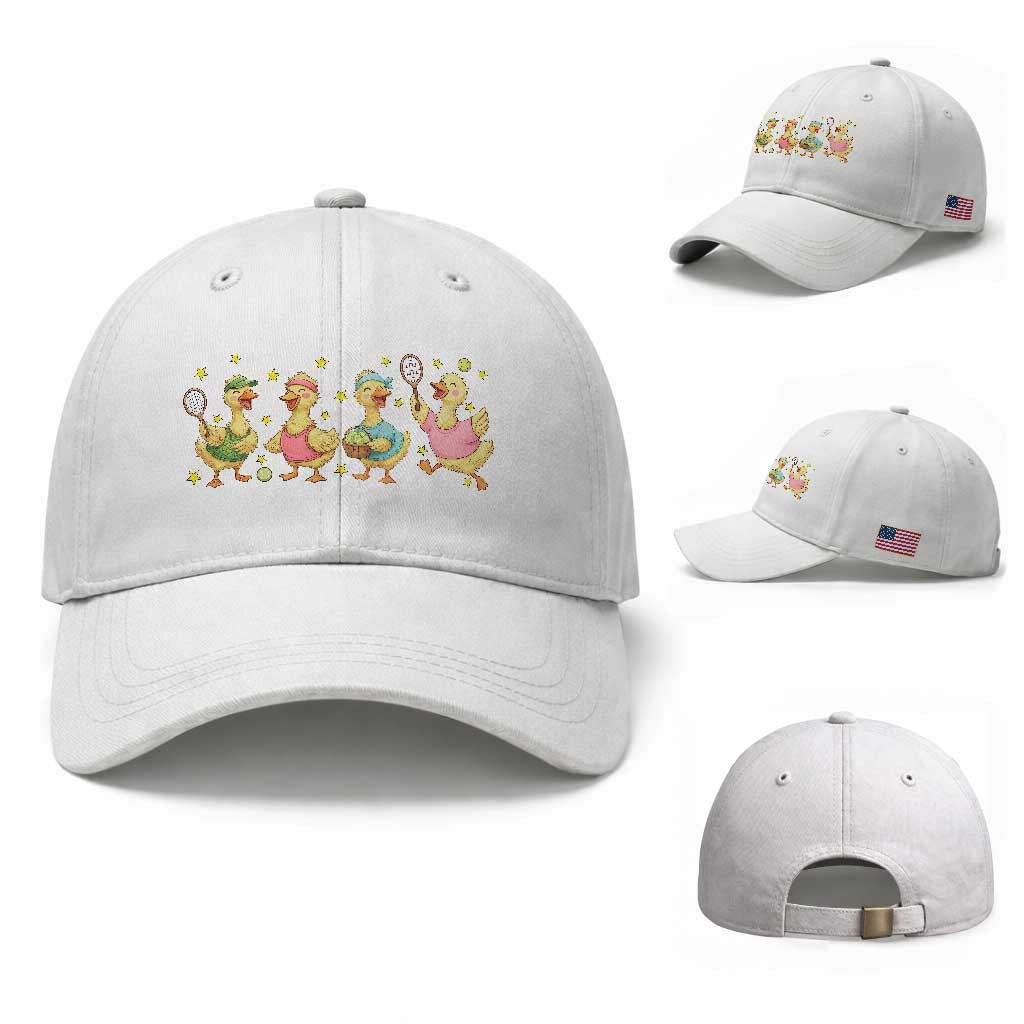 Funny Duck Playing Tennis Baseball Cap Farm Animal Lover