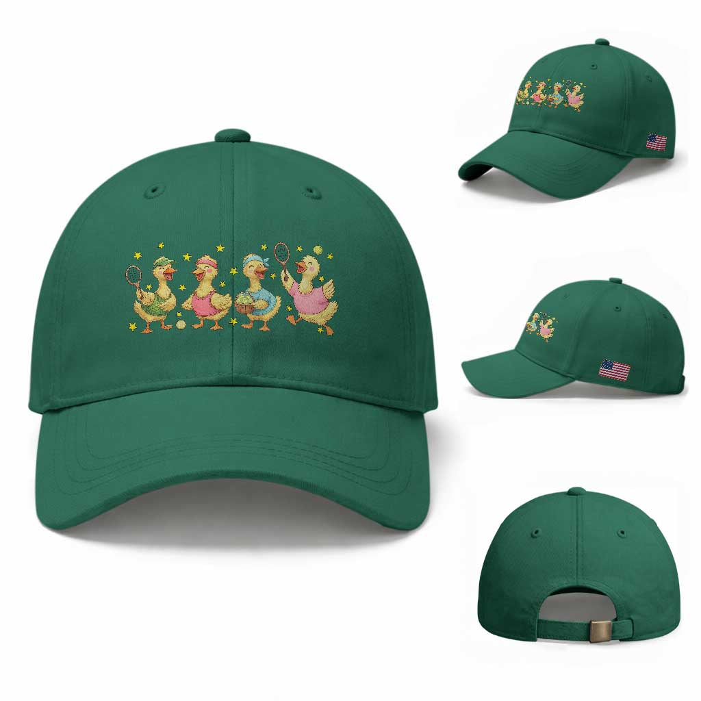 Funny Duck Playing Tennis Baseball Cap Farm Animal Lover