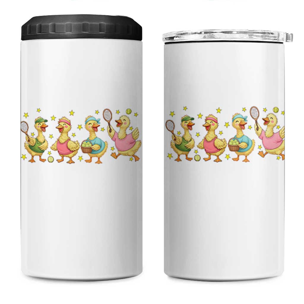Funny Duck Playing Tennis 4 in 1 Can Cooler Tumbler Farm Animal Lover - Wonder Print Shop
