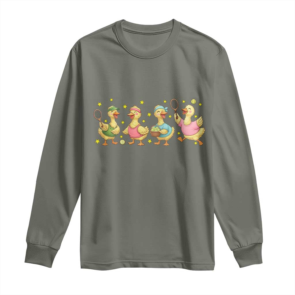 Funny Duck Playing Tennis Long Sleeve Shirt Farm Animal Lover - Wonder Print Shop