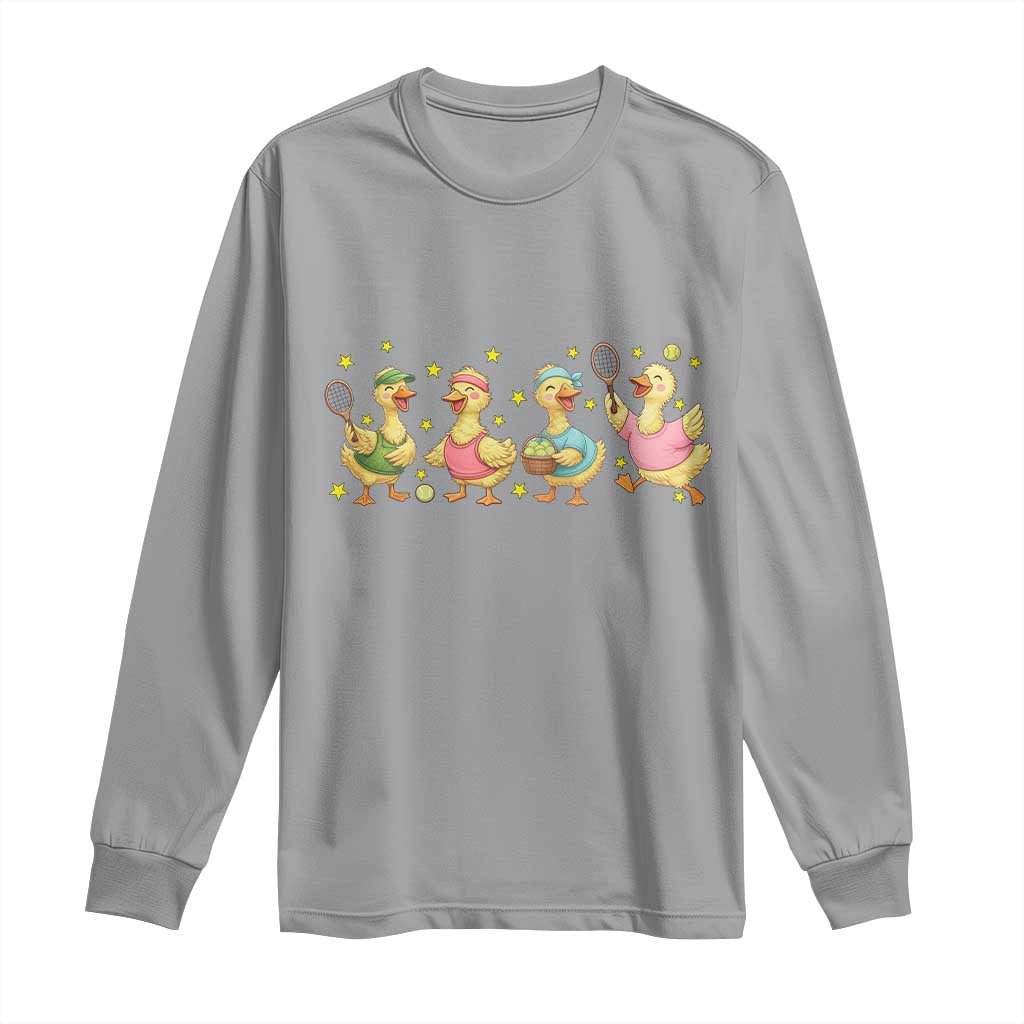 Funny Duck Playing Tennis Long Sleeve Shirt Farm Animal Lover - Wonder Print Shop