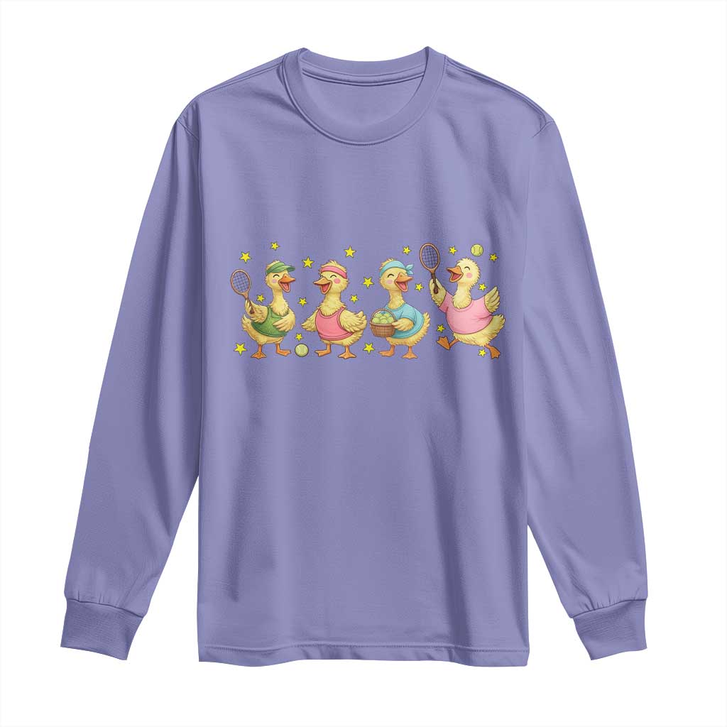 Funny Duck Playing Tennis Long Sleeve Shirt Farm Animal Lover - Wonder Print Shop