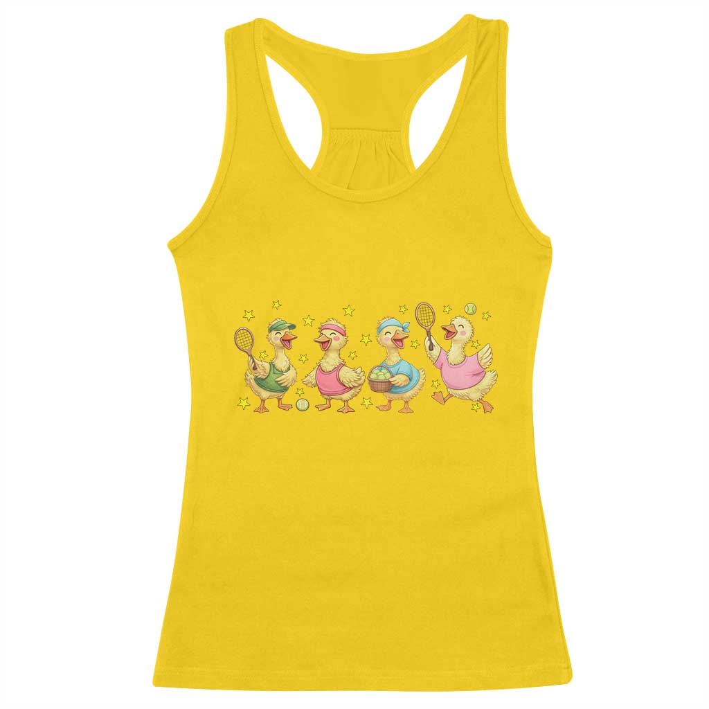 Funny Duck Playing Tennis Racerback Tank Top Farm Animal Lover - Wonder Print Shop