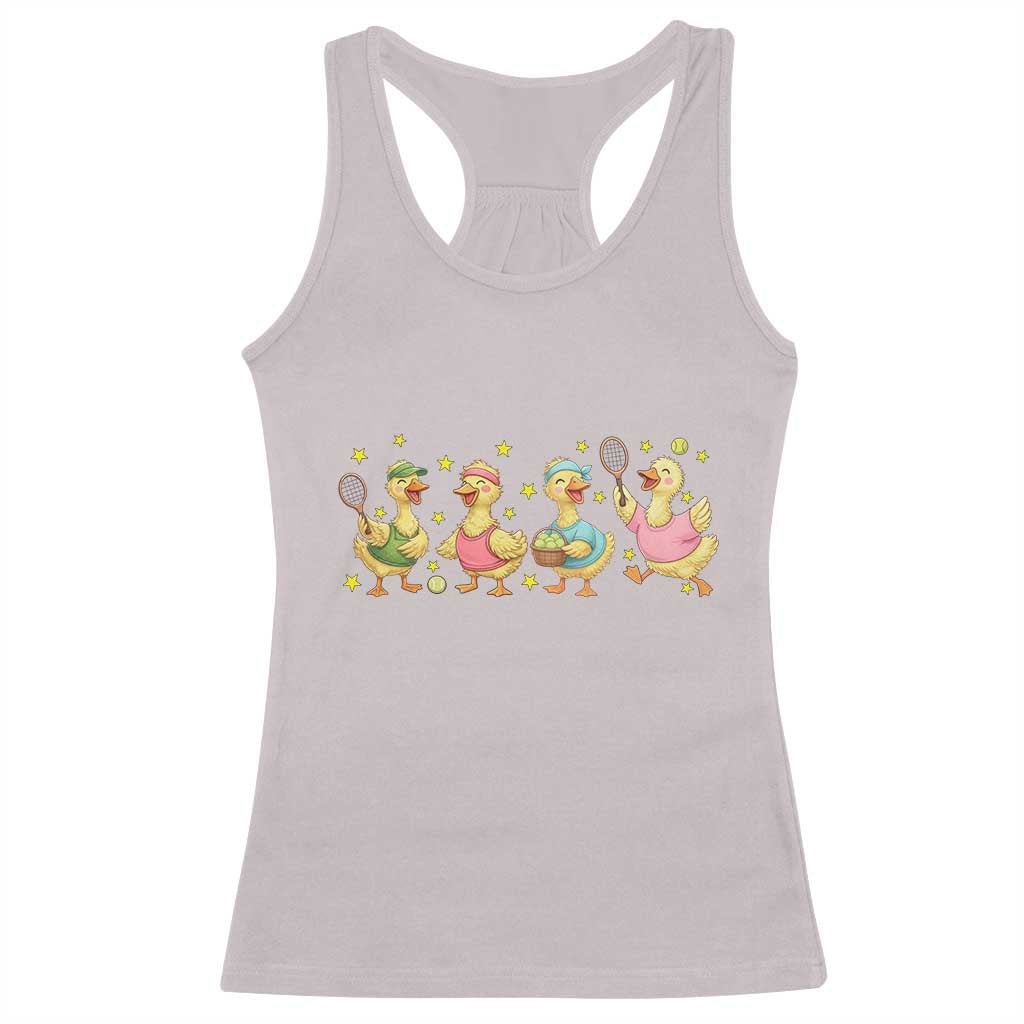Funny Duck Playing Tennis Racerback Tank Top Farm Animal Lover - Wonder Print Shop