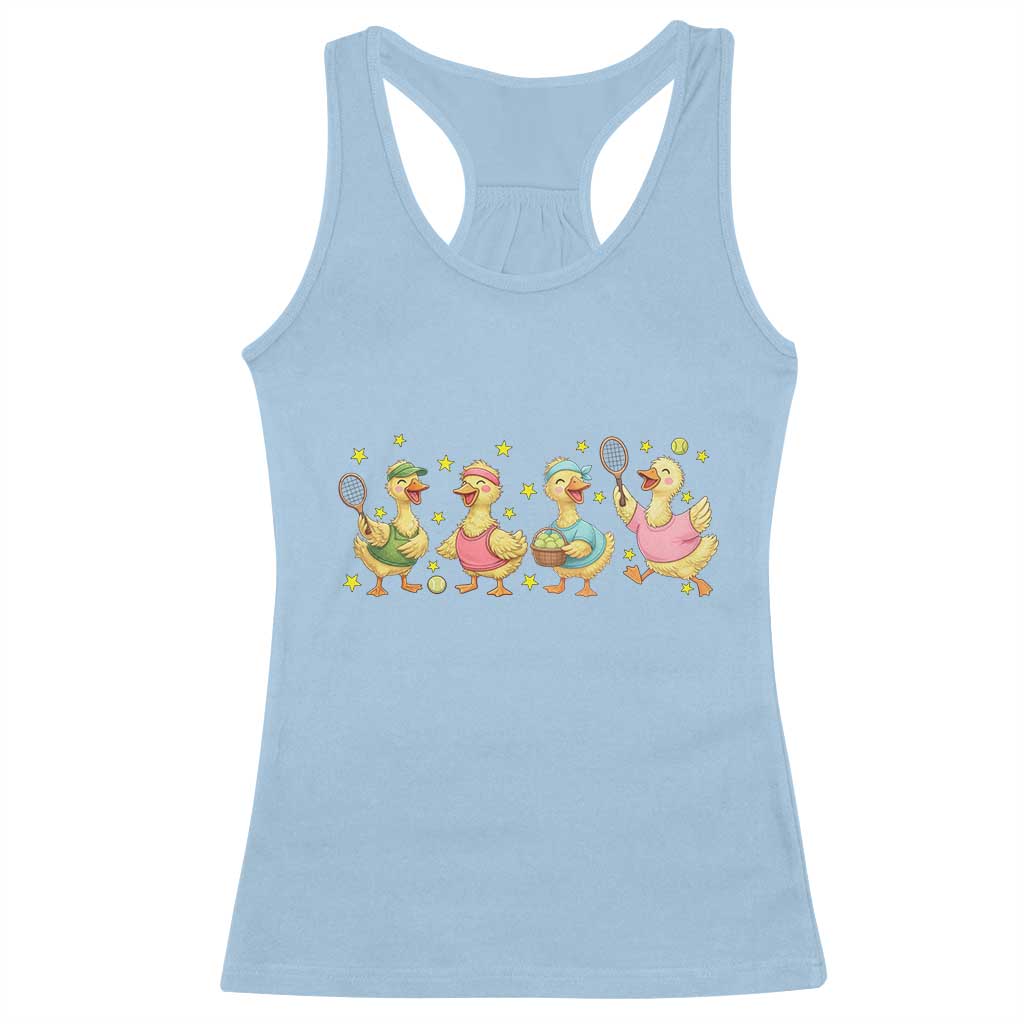 Funny Duck Playing Tennis Racerback Tank Top Farm Animal Lover - Wonder Print Shop