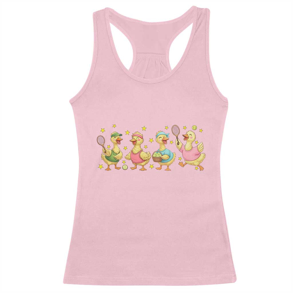 Funny Duck Playing Tennis Racerback Tank Top Farm Animal Lover - Wonder Print Shop