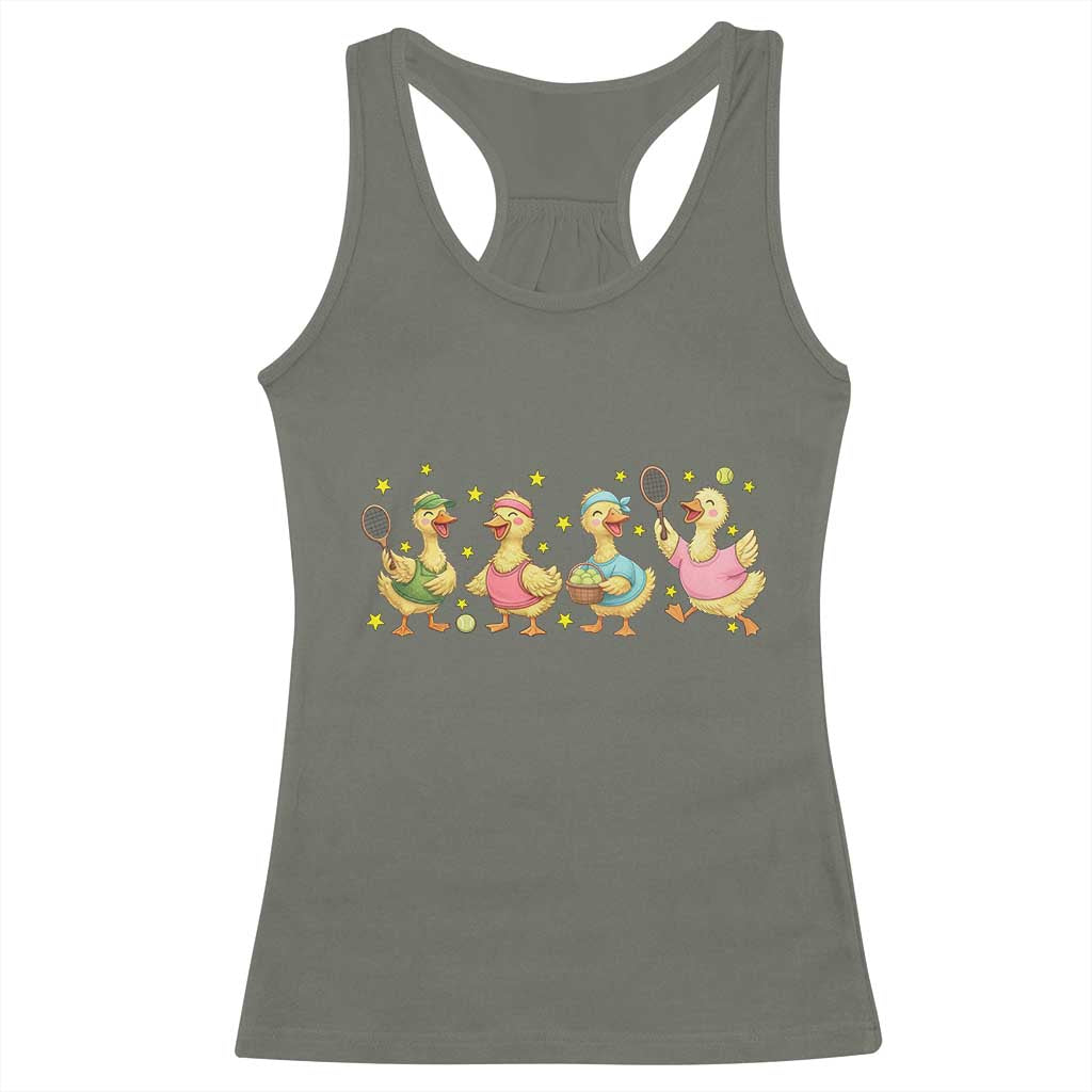 Funny Duck Playing Tennis Racerback Tank Top Farm Animal Lover - Wonder Print Shop