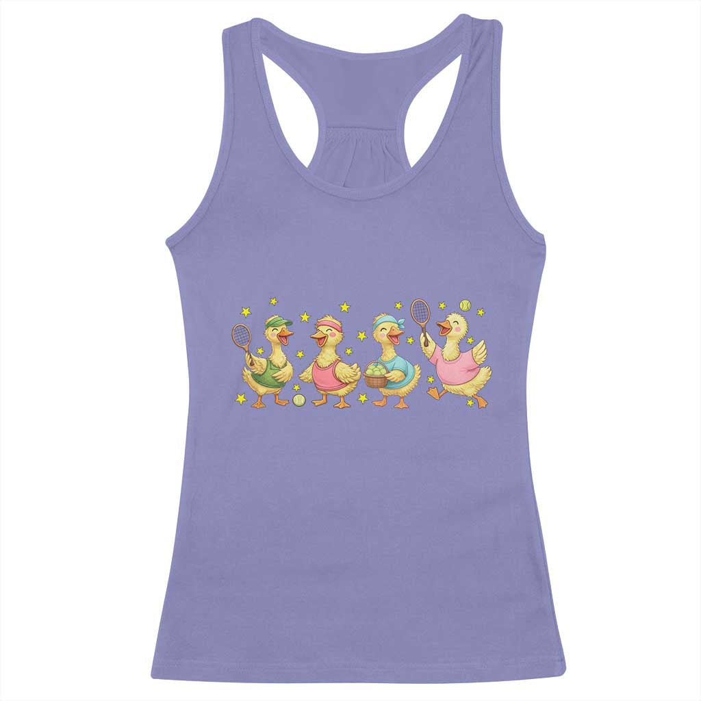 Funny Duck Playing Tennis Racerback Tank Top Farm Animal Lover - Wonder Print Shop