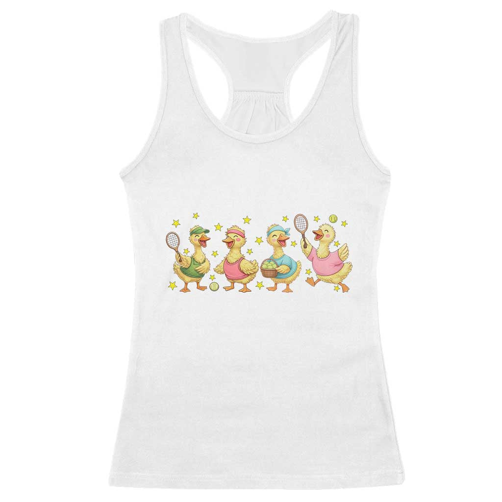 Funny Duck Playing Tennis Racerback Tank Top Farm Animal Lover - Wonder Print Shop