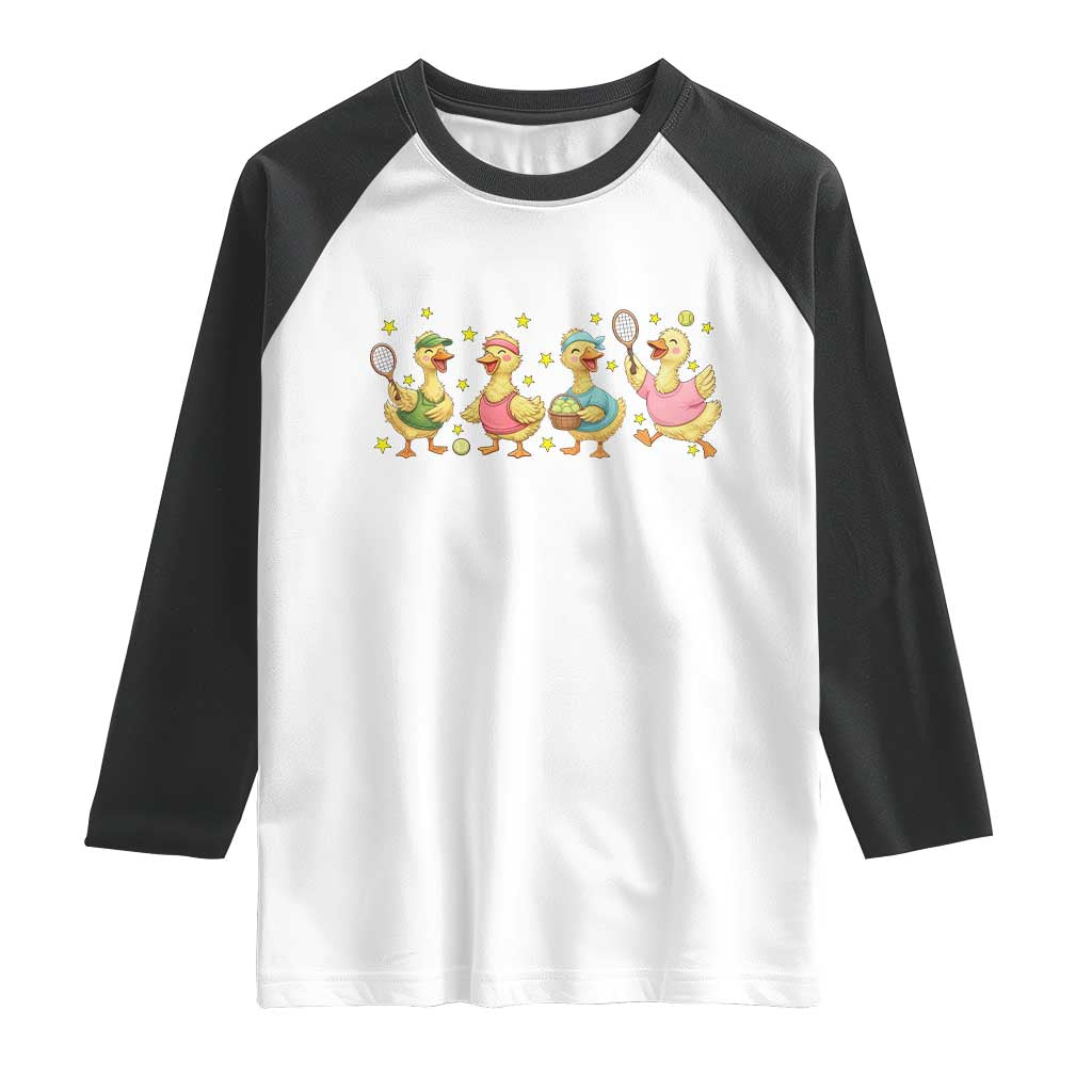 Funny Duck Playing Tennis Raglan Shirt Farm Animal Lover - Wonder Print Shop