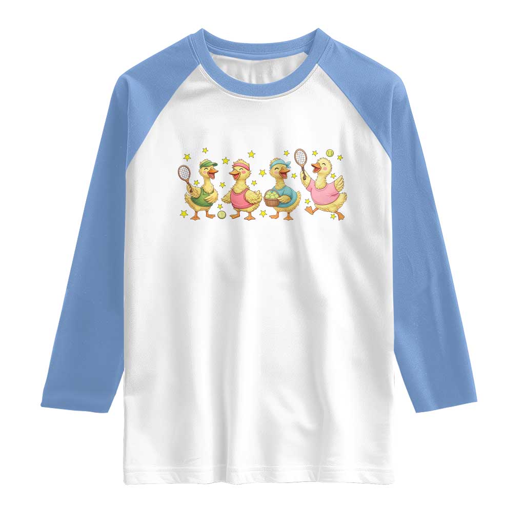 Funny Duck Playing Tennis Raglan Shirt Farm Animal Lover - Wonder Print Shop