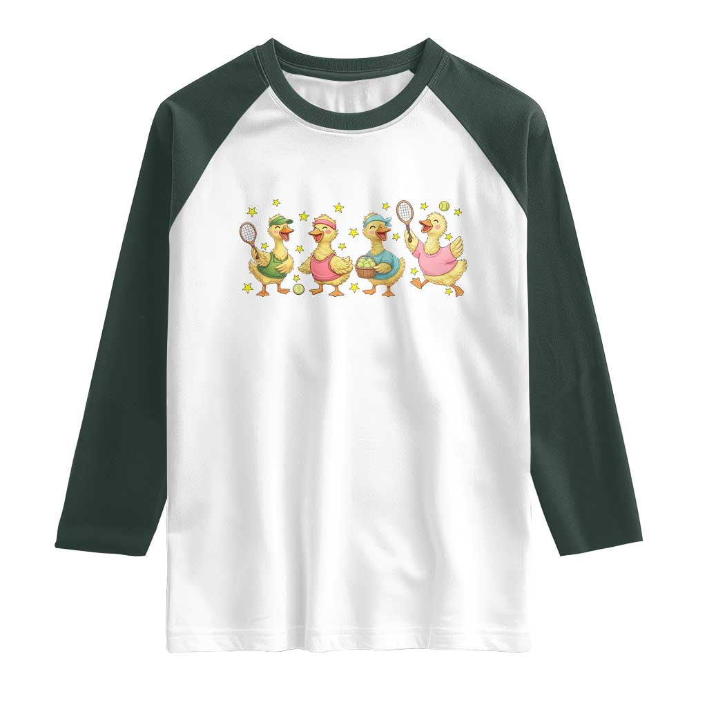 Funny Duck Playing Tennis Raglan Shirt Farm Animal Lover - Wonder Print Shop