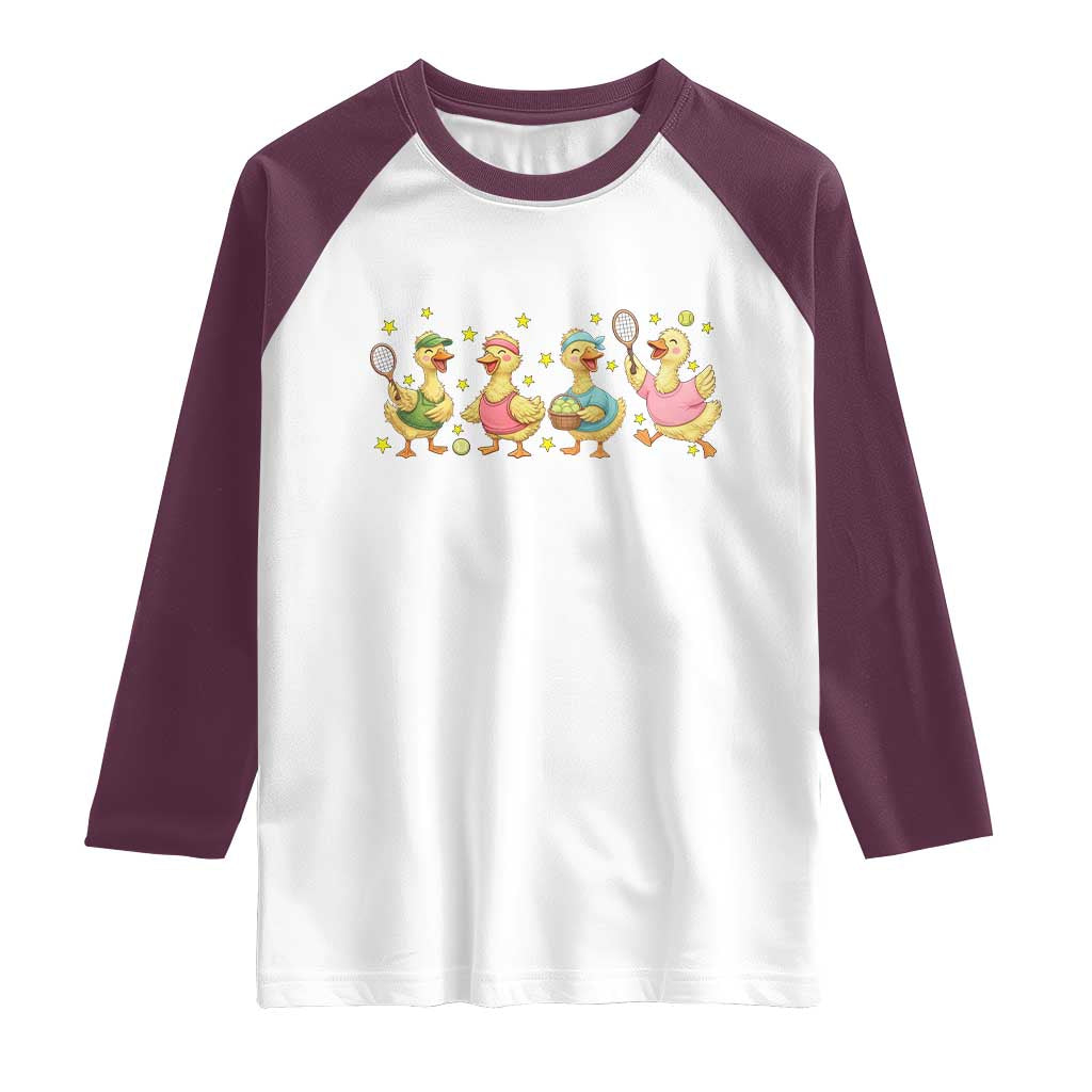 Funny Duck Playing Tennis Raglan Shirt Farm Animal Lover - Wonder Print Shop