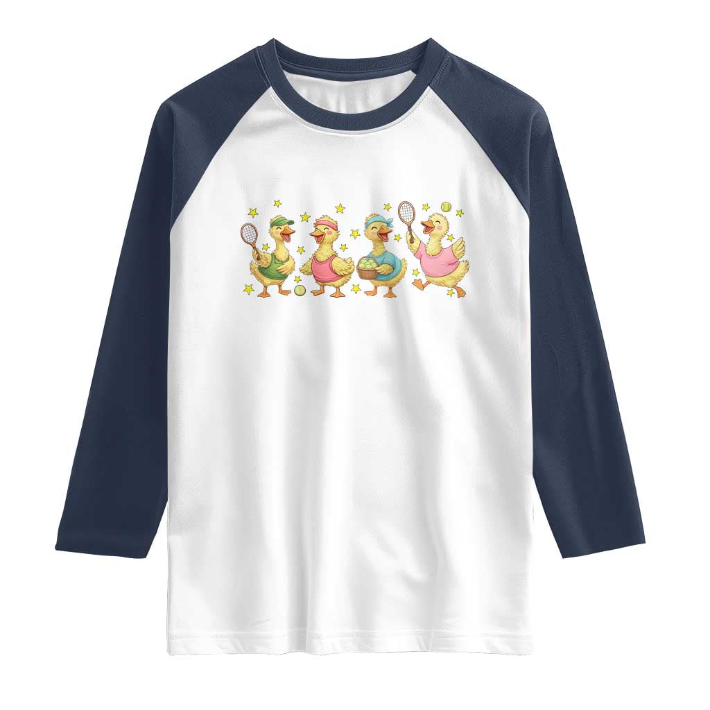 Funny Duck Playing Tennis Raglan Shirt Farm Animal Lover - Wonder Print Shop